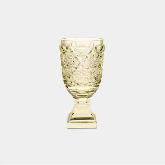 Satsuma cut glass sake cup, Satsuma Vidro Kagoshima, Japanese sake cup with pedestal, amber crystal sake glass, traditional Japanese cut glass, Edo period inspired glassware, handmade Japanese sake cup, luxury sake glass Japan, paulownia box sake cup, artisan Japanese sakeware, collectible Japanese glass cup, Satsuma Kiriko drinking vessel, symbolic Japanese gift sake glass, amber crystal sakeware, Japanese sake culture tableware
