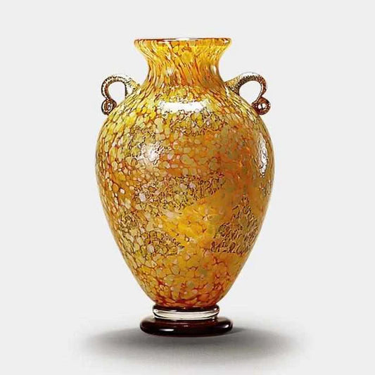 Towada Autumn Leaves Jar, Tsugaru Vidro glass, Japanese art glass, Hokuyo Glass vase, Aomori handcrafted glass, Japanese seasonal decor, Lake Towada autumn, Japanese glassmaking tradition, artisan glass jar Japan, amber glass vase, Japanese centerpiece vase, momiji glass art, luxury Japanese home decor.