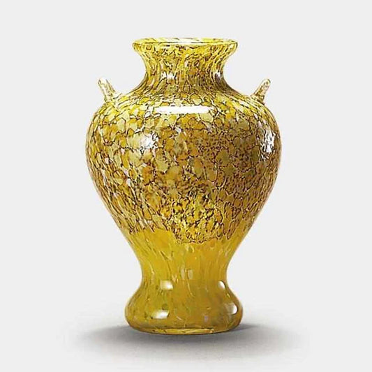 Tsugaru Vidro vase, Japanese glass vase, Hokuyo Glass, handblown glass vase, Nebuta Festival art glass, Shirakami Mountains vase, Japanese craft glassware, multicolored glass vase, yellow glass vase Japan, Aomori Prefecture artisan glass, traditional Japanese glassmaking, collectible Japanese vase, autumn leaf glass design, handmade glass decor