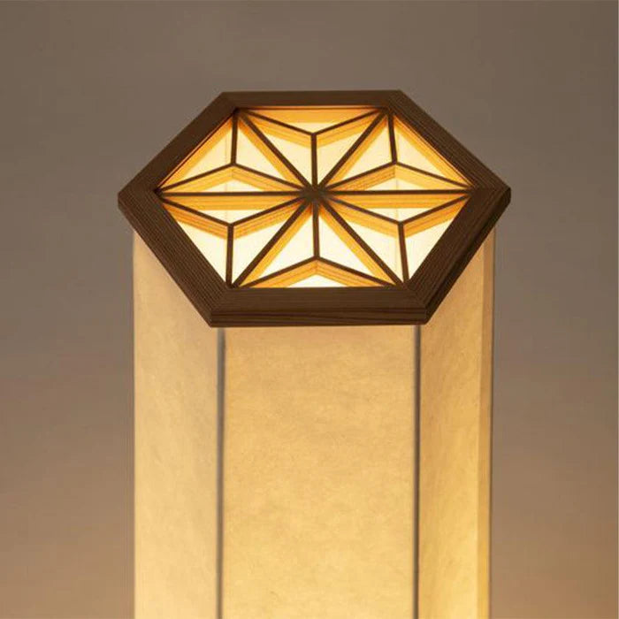 Washi lantern, Japanese paper lantern, Asanoha pattern lamp, Kumiko wooden lantern, Akita cedar lamp, Echizen washi light, Japanese floor lantern, traditional Japanese lighting, Japanese andon lamp, handcrafted Japanese lamp, hemp leaf motif lantern, Kumiko washi lamp, artisan Japanese lighting, Niigata handmade lantern, modern Japanese interior light, Ominato Bunkichi Shoten lamp, cultural Japanese lighting, Japanese wood and paper lantern